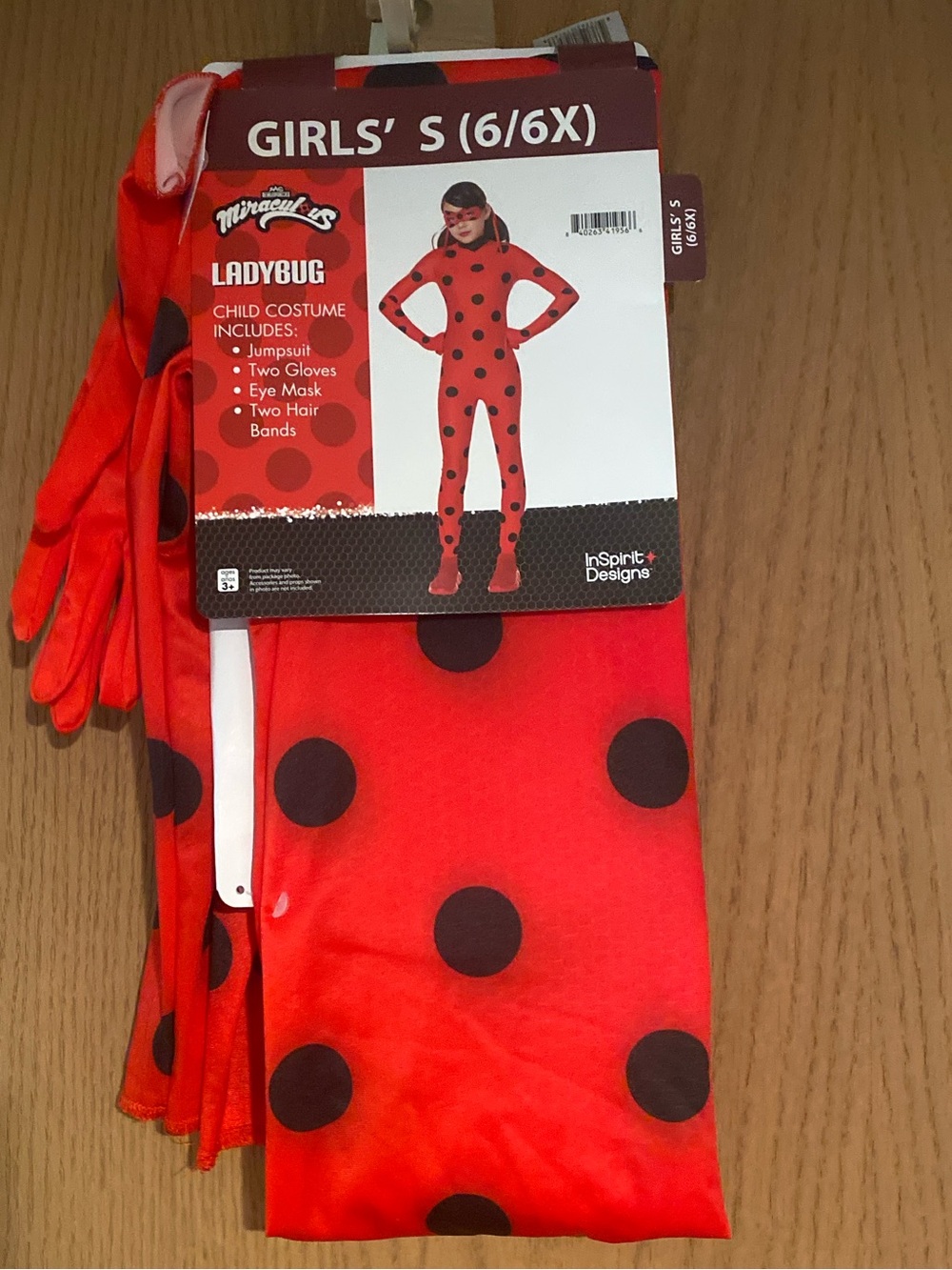 Miraculous Ladybug Girls' Red and Black Polka Dot Costume NEW (Size S 6/6X)